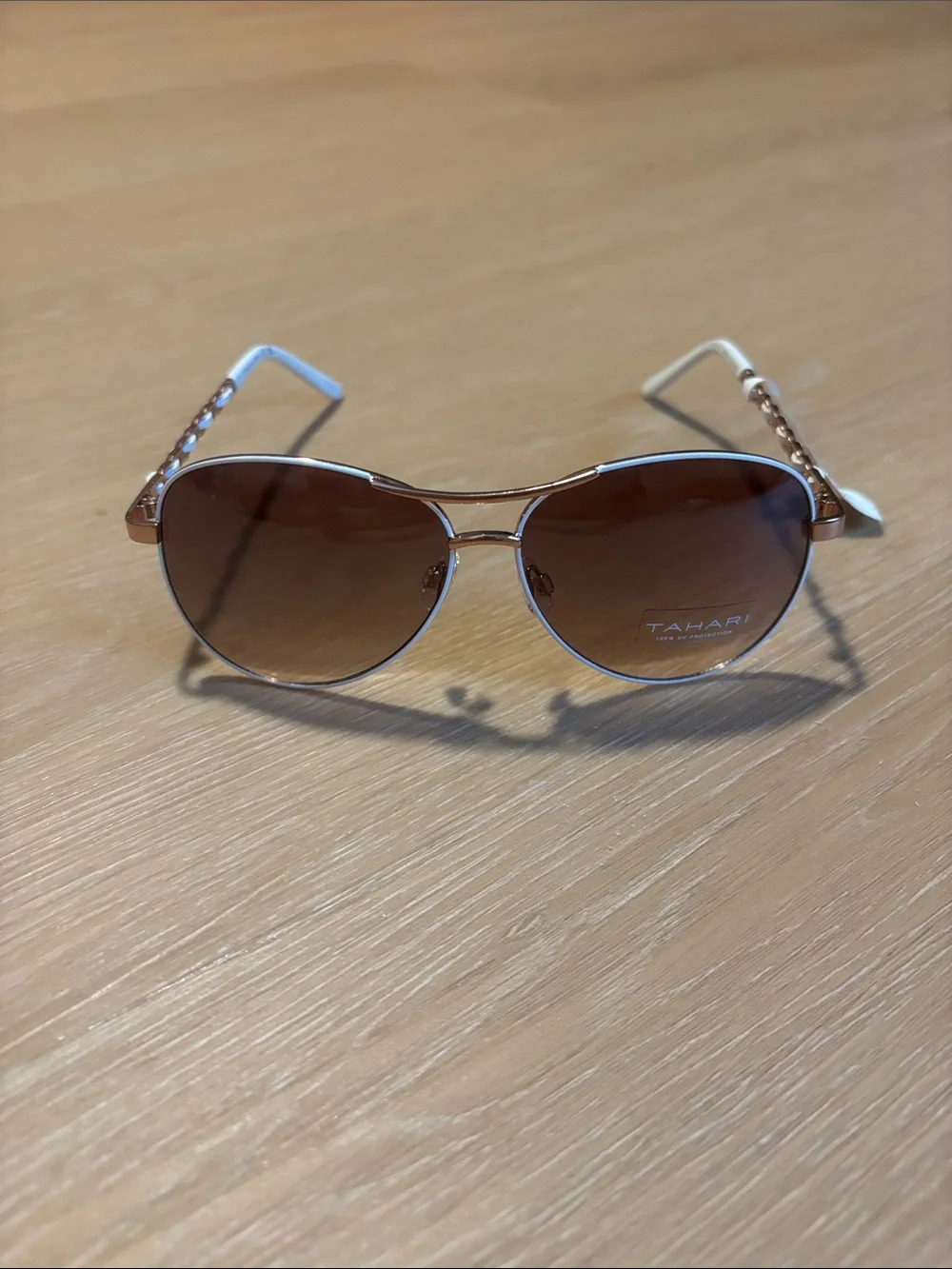 NWT TAHARI Gold with White Frame Aviator Women's Sunglasses